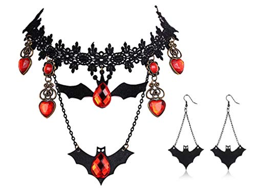 Disfraz de Halloween collar aretes para mujer, Deesos encaje negro colgante gargantilla accesorios de vestir para bodas cumpleaños Halloween Navidad Custume
