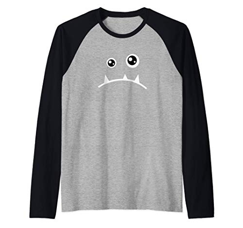 Disfraz de monstruo gruñón de Halloween con 2 ojos Camiseta Manga Raglan