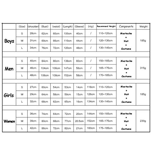 Disfraz Familiar Carnaval Trajes Super Mario Luigi para Niños Adultos Disfraces Fiesta de Carnaval de Halloween Cosplay Sombrero + Ropa + Barba 3 Piezas