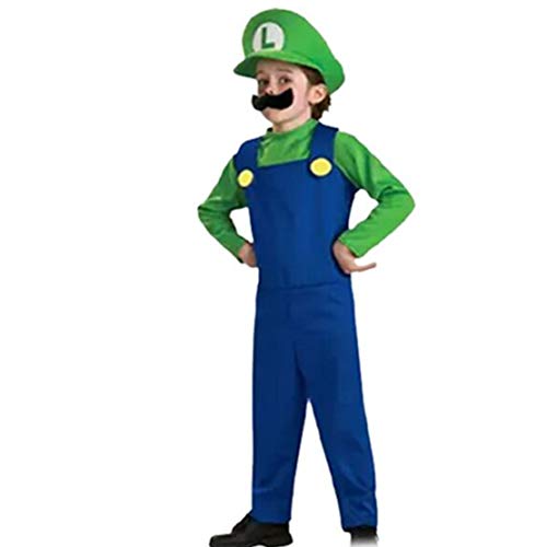 Disfraz Familiar Carnaval Trajes Super Mario Luigi para Niños Adultos Disfraces Fiesta de Carnaval de Halloween Cosplay Sombrero + Ropa + Barba 3 Piezas