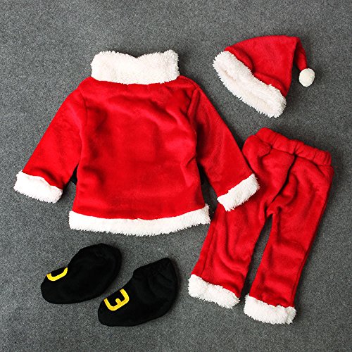 Disfraz Navidad Bebe Niña Niño Fossen 4PCS Conjunto de Ropa Papá Noel Tops+Pantalones + Sombrero + Calcetines (0-6 Meses, Rojo)