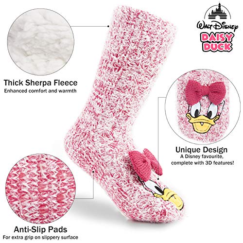 Disney Calcetines Antideslizantes Invierno Mujer Con Personajes Stitch Mickey Minnie, Zapatillas de Punto Forro Polar Para Estar Por Casa, Regalos Para Mujeres Chicas (Pata Daisy)