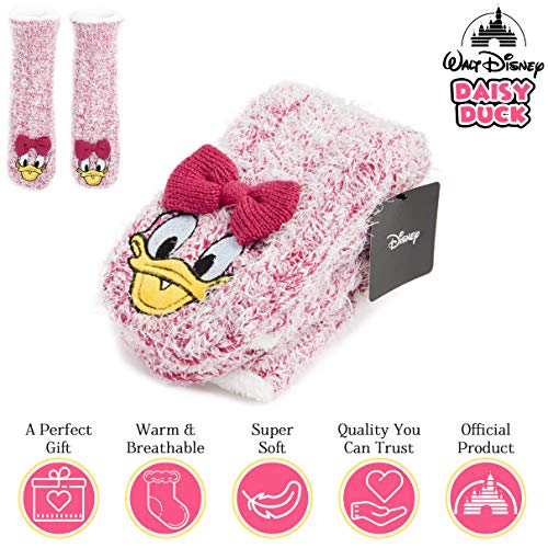 Disney Calcetines Antideslizantes Invierno Mujer Con Personajes Stitch Mickey Minnie, Zapatillas de Punto Forro Polar Para Estar Por Casa, Regalos Para Mujeres Chicas (Pata Daisy)