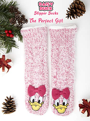 Disney Calcetines Antideslizantes Invierno Mujer Con Personajes Stitch Mickey Minnie, Zapatillas de Punto Forro Polar Para Estar Por Casa, Regalos Para Mujeres Chicas (Pata Daisy)