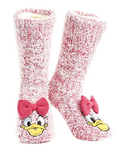 Disney Calcetines Antideslizantes Invierno Mujer Con Personajes Stitch Mickey Minnie, Zapatillas de Punto Forro Polar Para Estar Por Casa, Regalos Para Mujeres Chicas (Pata Daisy)