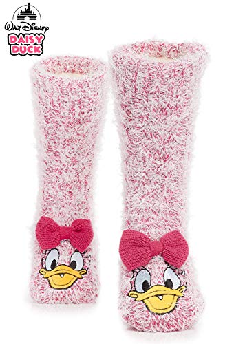 Disney Calcetines Antideslizantes Invierno Mujer Con Personajes Stitch Mickey Minnie, Zapatillas de Punto Forro Polar Para Estar Por Casa, Regalos Para Mujeres Chicas (Pata Daisy)