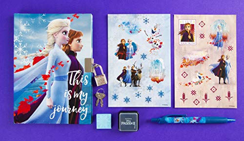 Disney Frozen 2 Diario Secreto para Niña Elsa Anna El Reino del Hielo, Diarios para Escribir, Libretas Bonitas Candado y Llaves, El Set Incluye Frozen Stickers bolígrafo Sello, Regalos para Niñas