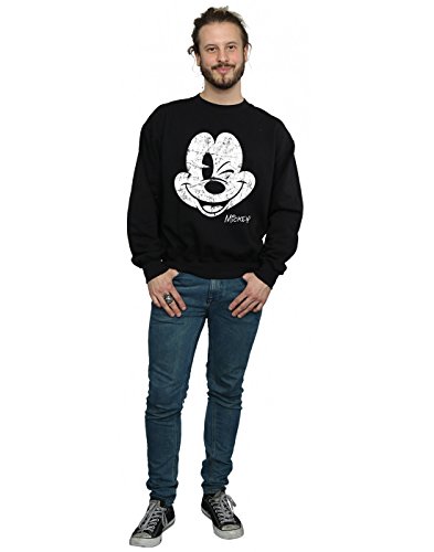 Disney Hombre Mickey Mouse Distressed Face Camisa De Entrenamiento Small Negro