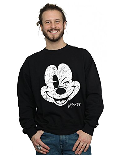 Disney Hombre Mickey Mouse Distressed Face Camisa De Entrenamiento Small Negro