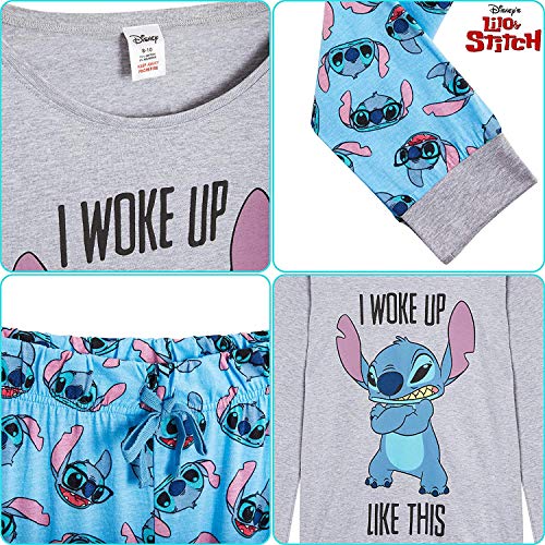 Disney Lilo y Stitch Pijama Mujer Invierno, Pijamas De 2 Piezas Camisetas Mujer Manga Larga Y Pantalón con Personaje Stitch, Ropa De Dormir Algodón Tallas 36-46, Regalos para Chicas (S)