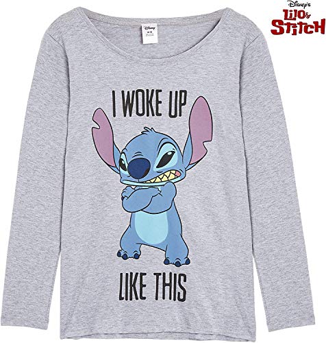 Disney Lilo y Stitch Pijama Mujer Invierno, Pijamas De 2 Piezas Camisetas Mujer Manga Larga Y Pantalón con Personaje Stitch, Ropa De Dormir Algodón Tallas 36-46, Regalos para Chicas (S)