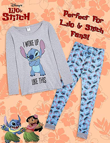 Disney Lilo y Stitch Pijama Mujer Invierno, Pijamas De 2 Piezas Camisetas Mujer Manga Larga Y Pantalón con Personaje Stitch, Ropa De Dormir Algodón Tallas 36-46, Regalos para Chicas (S)