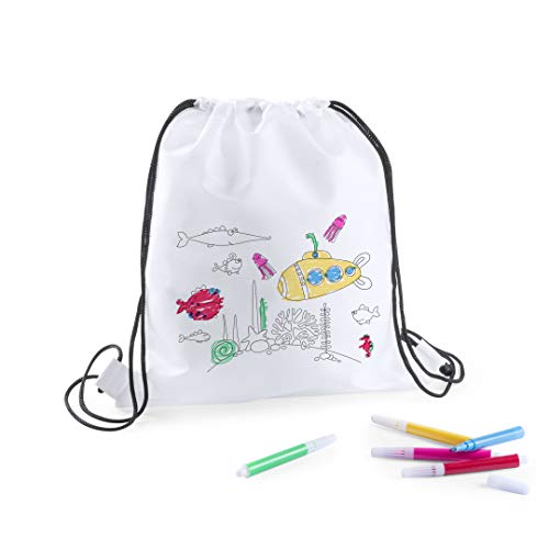 DISOK - Lote 20 Mochilas Petate para Colorear con Rotuladores + 3 Bloc de Notas Floral- Regalos Cumpleaños, Comuniones, Colegios, Niños, Infantiles