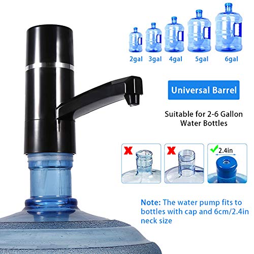 Dispensador de Bomba de Agua Recargable Dispensador Inalámbrico Eléctrico USB para Hogar y Oficina (Negro)