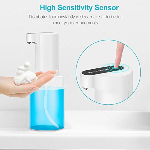 Dispensador de Jabón Manos Automático, 350ml Dispensador de Espuma Jabón Manos sin Contacto Dispensador de Jabon Liquido con Sensor de Infrarrojo para Baño Cocina Hogar, Blanco