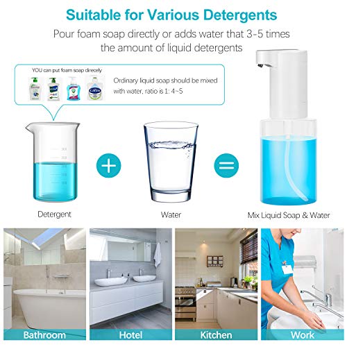 Dispensador de Jabón Manos Automático, 350ml Dispensador de Espuma Jabón Manos sin Contacto Dispensador de Jabon Liquido con Sensor de Infrarrojo para Baño Cocina Hogar, Blanco