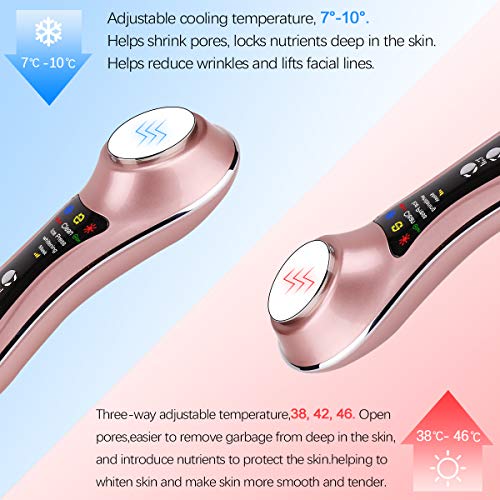 Dispositivo de tonificación mediante vibraciones, para la cara, con efecto frío y calor, masajeador facial RF, con iones de 7 °, 46 °, blanquea la piel, elimina arrugas y ojeras