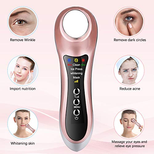 Dispositivo de tonificación mediante vibraciones, para la cara, con efecto frío y calor, masajeador facial RF, con iones de 7 °, 46 °, blanquea la piel, elimina arrugas y ojeras