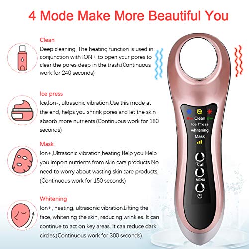 Dispositivo de tonificación mediante vibraciones, para la cara, con efecto frío y calor, masajeador facial RF, con iones de 7 °, 46 °, blanquea la piel, elimina arrugas y ojeras