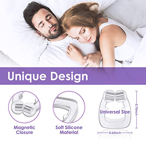 Dispositivos Antironquidos para Dormir, HOPEMATE H Dilatador Nasal, 5 Pcs Ronquidos Soluciones Clip Magnético de Silicona con Un Par de Tapones, para Mejora la Respiración