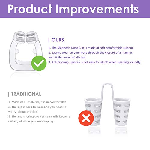 Dispositivos Antironquidos para Dormir, HOPEMATE H Dilatador Nasal, 5 Pcs Ronquidos Soluciones Clip Magnético de Silicona con Un Par de Tapones, para Mejora la Respiración