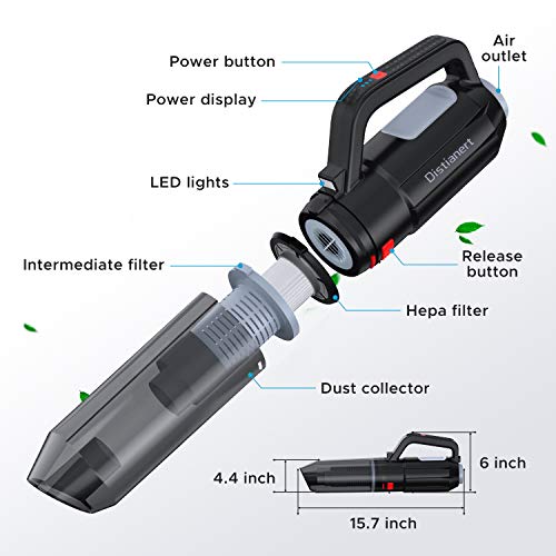 distianert Aspiradora de Mano 7Kpa, 120W Aspirador Mano Sin Cable Potente con Función de Soplado, Aspiradoras en Seco y Húmedo, 2500mAh, Filtro Lavable, Accesorio Completo para Oficina Hogar y Coche