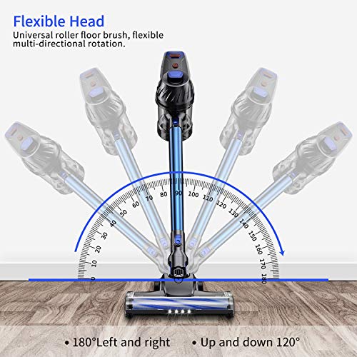 distianert Aspiradora Escoba sin Cable 15Kpa, 150W Escopa y de Mano Aspirador 4 in 1, Batería Extraíble, LED Cepillo Motorizado, Soporte de Pared para Pelos de Mascota Alfombra-Potenciar
