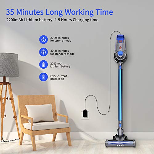 distianert Aspiradora Escoba sin Cable 15Kpa, 150W Escopa y de Mano Aspirador 4 in 1, Batería Extraíble, LED Cepillo Motorizado, Soporte de Pared para Pelos de Mascota Alfombra-Potenciar