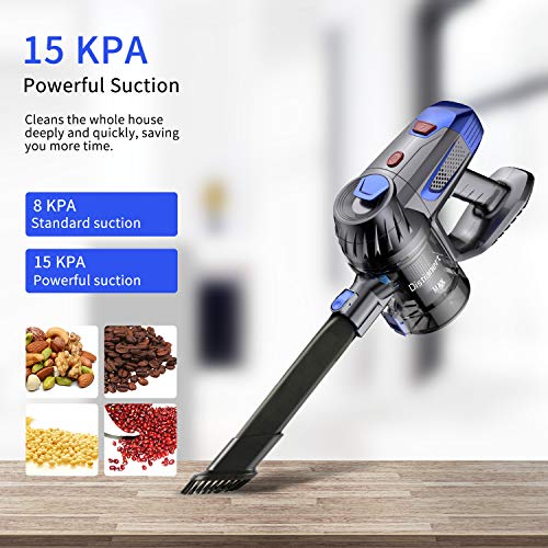 distianert Aspiradora Escoba sin Cable 15Kpa, 150W Escopa y de Mano Aspirador 4 in 1, Batería Extraíble, LED Cepillo Motorizado, Soporte de Pared para Pelos de Mascota Alfombra-Potenciar