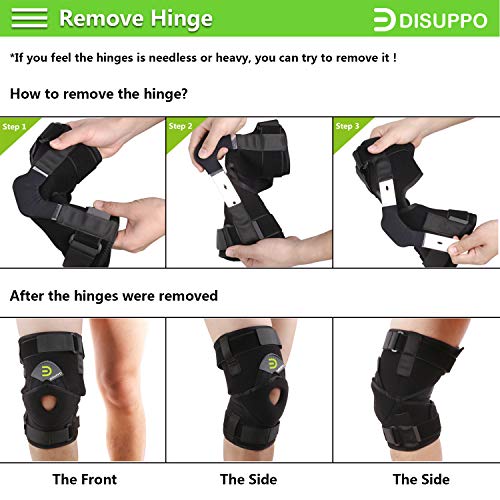 DISUPPO Rodillera Deportiva, Profesional Rodillera con Bisagras, Sujeción Ajustable de Velcro Apto para Deportistas Lesionados Esguinces, Artritis, Desgarros del Menisco, Lesiones Ligamentosas