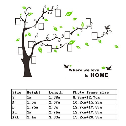DIY 3D Enorme Marco de la Foto Árbol Pegatinas de Pared Cristal Acrílico Calcomanías Murales Decoración Hogareña Artes de la Pared (Negro, Lzquierda a Derecha, XL)