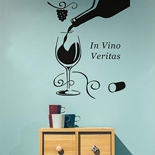 Diy decoración del hogar negro en vino Veritas botella de copa de vino Floral vid etiqueta de la pared baño cocina refrigerador decorativo 58 * 70cm