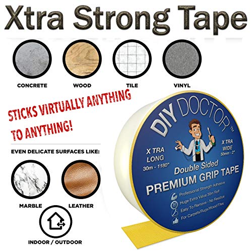 DIY Doctor - Cinta adhesiva extrafuerte y extraancha de doble cara para alfombras, rollo de 30 m de largo y 50 mm de ancho