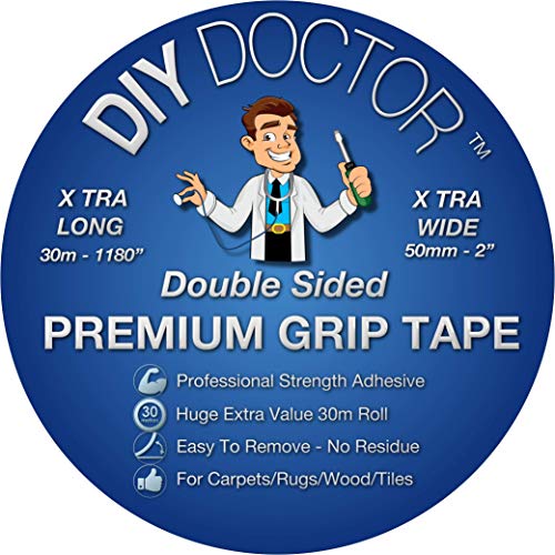DIY Doctor - Cinta adhesiva extrafuerte y extraancha de doble cara para alfombras, rollo de 30 m de largo y 50 mm de ancho