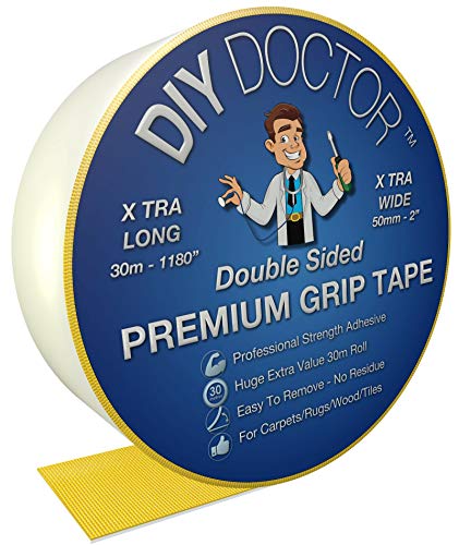 DIY Doctor - Cinta adhesiva extrafuerte y extraancha de doble cara para alfombras, rollo de 30 m de largo y 50 mm de ancho