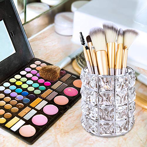 DIYARTS Organizador de Brochas de Maquillaje, Organizador de Brochas de Maquillaje Soporte para Mujer, Diseño de Cristal (Plata)
