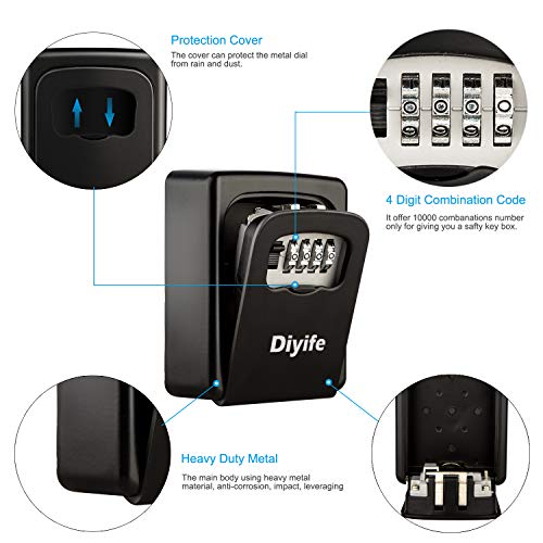 Diyife Caja Fuerte para Llaves, [Versión actualizada] [Montado en la pared] Llave combinada Caja de bloqueo de almacenamiento seguro para el hogar Garaje Escuela Llaves de repuesto de la casa