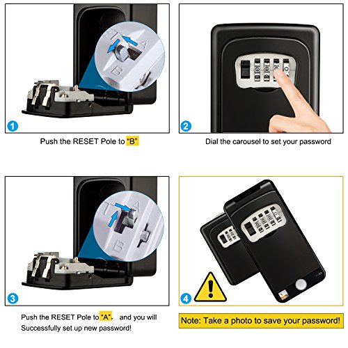 Diyife Caja Fuerte para Llaves, [Versión actualizada] [Montado en la pared] Llave combinada Caja de bloqueo de almacenamiento seguro para el hogar Garaje Escuela Llaves de repuesto de la casa