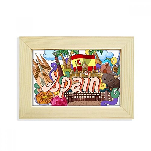 DIYthinker Prado Mariscos España Pintada de Escritorio de Madera Marco de la Foto del Arte Pintura 5X7 Pulgadas