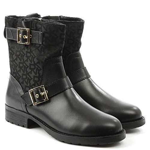 DKNY Bota De Motorista De Naomi Cuero Negro Patrimonio Logo 38.5 Black Leather