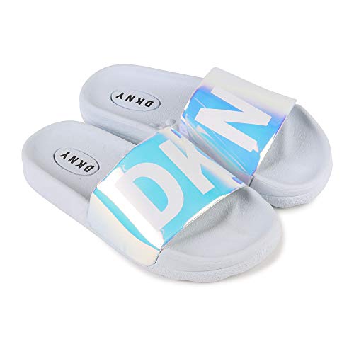 DKNY D39023 - Chanclas de baño para niña (efecto holográfico), color Blanco, talla 33 EU