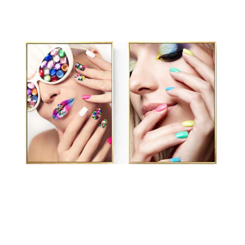 DMPro UñAs Polaco Ojo Sombra Moda Chica Lienzo Pared Arte Pinturas Moderno Poster Impresiones Pared Cuadros CosméTica Belleza Tienda Hogar Decoracion 40x60cmx2 / Sin Marco