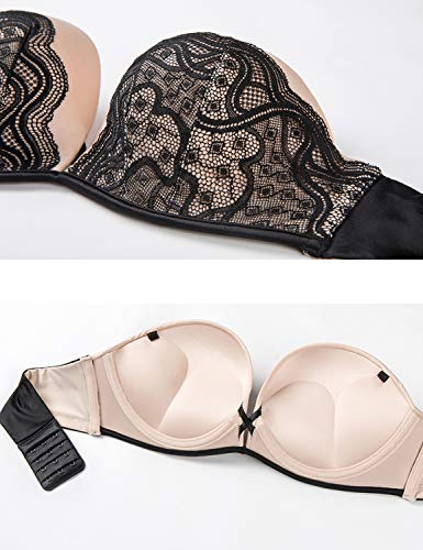 DOBREVA Mujer Push Up Sujetador Encaje T-Shirt Add 2-3 Cups sin Tirantes con Aros Multicolor #1 90A