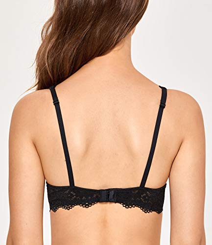 DOBREVA Sujetador Básico Flores Bralette de Encaje con Aros sin Relleno Negro(sin Relleno) 95B