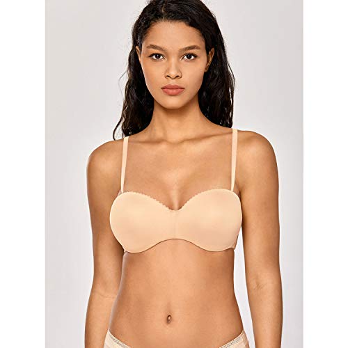 DOBREVA - Sujetador sin Tirantes con Push Up Sin Costuras para Mujer Beige 90B