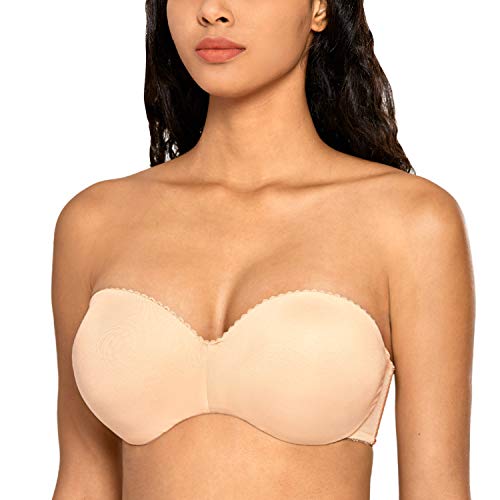 DOBREVA - Sujetador sin Tirantes con Push Up Sin Costuras para Mujer Beige 90B