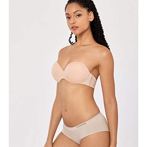 DOBREVA - Sujetador sin Tirantes con Push Up Sin Costuras para Mujer Beige 90B
