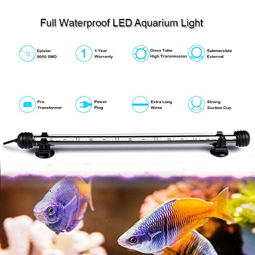 DOCEAN 5050SMD 27LEDs Acuario iluminación LED de lámpara Bombilla Lighting para pez Tank EU Conector Resistente al Agua IP68, 48cm, Blanco