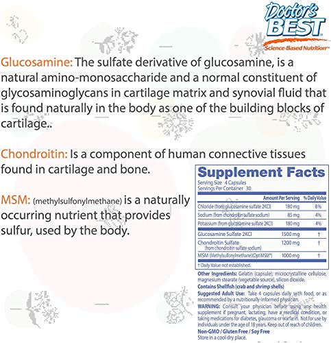 Doctor's Best, MSM Glucosamina Condroitina, con OptiMSM, 120 Cápsulas vegetarianas, sin soja, sin gluten