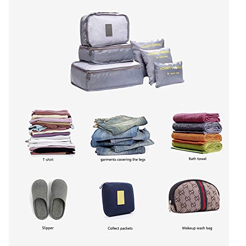 DoGeek Organizador de Equipaje 6 en 1 Set Viaje con Bolsa de Zapato, Impermeable Organizador de Maleta Bolsa para Ropa Sucia de Viaje, Material Nylon (Gris)